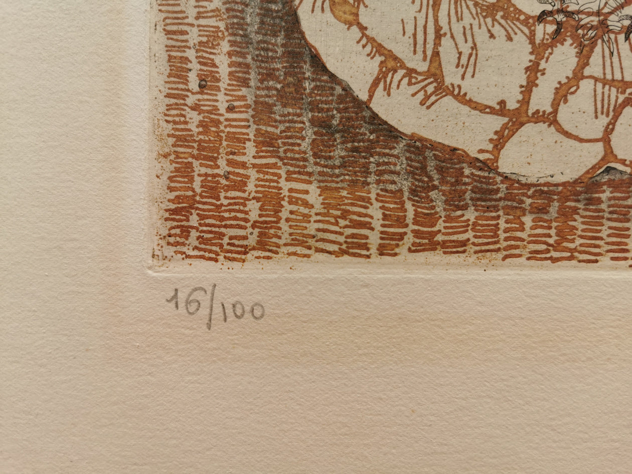 Close-up, edition number in pencil, on an original print, by Lars Bo.