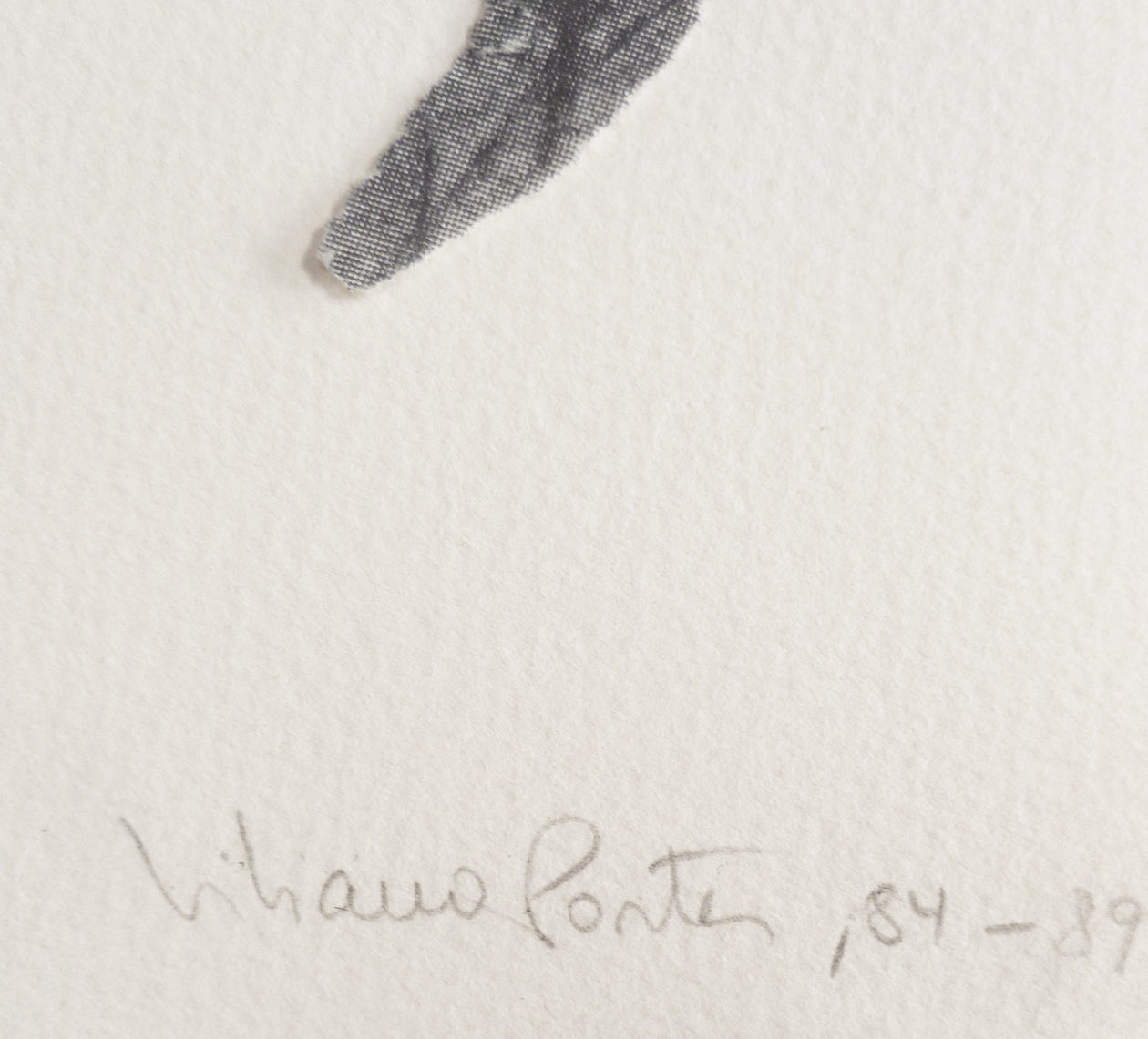 Close-up of Liliana Porter signature in pencil on a lithograph print.