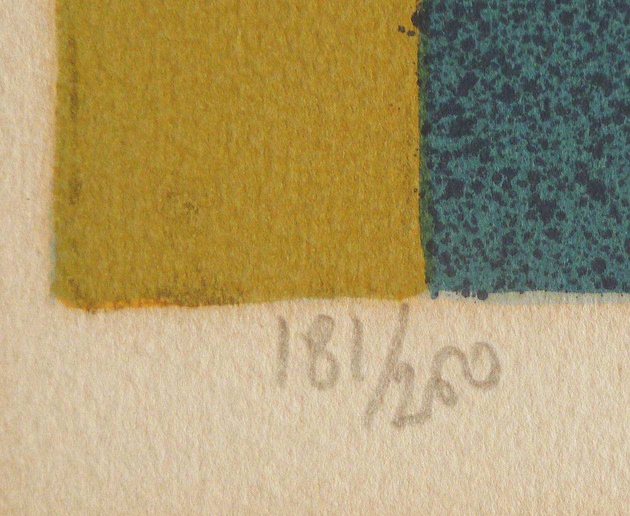 Close-up of edition number in pencil on a lithograph print by Pierre Bisiaux.