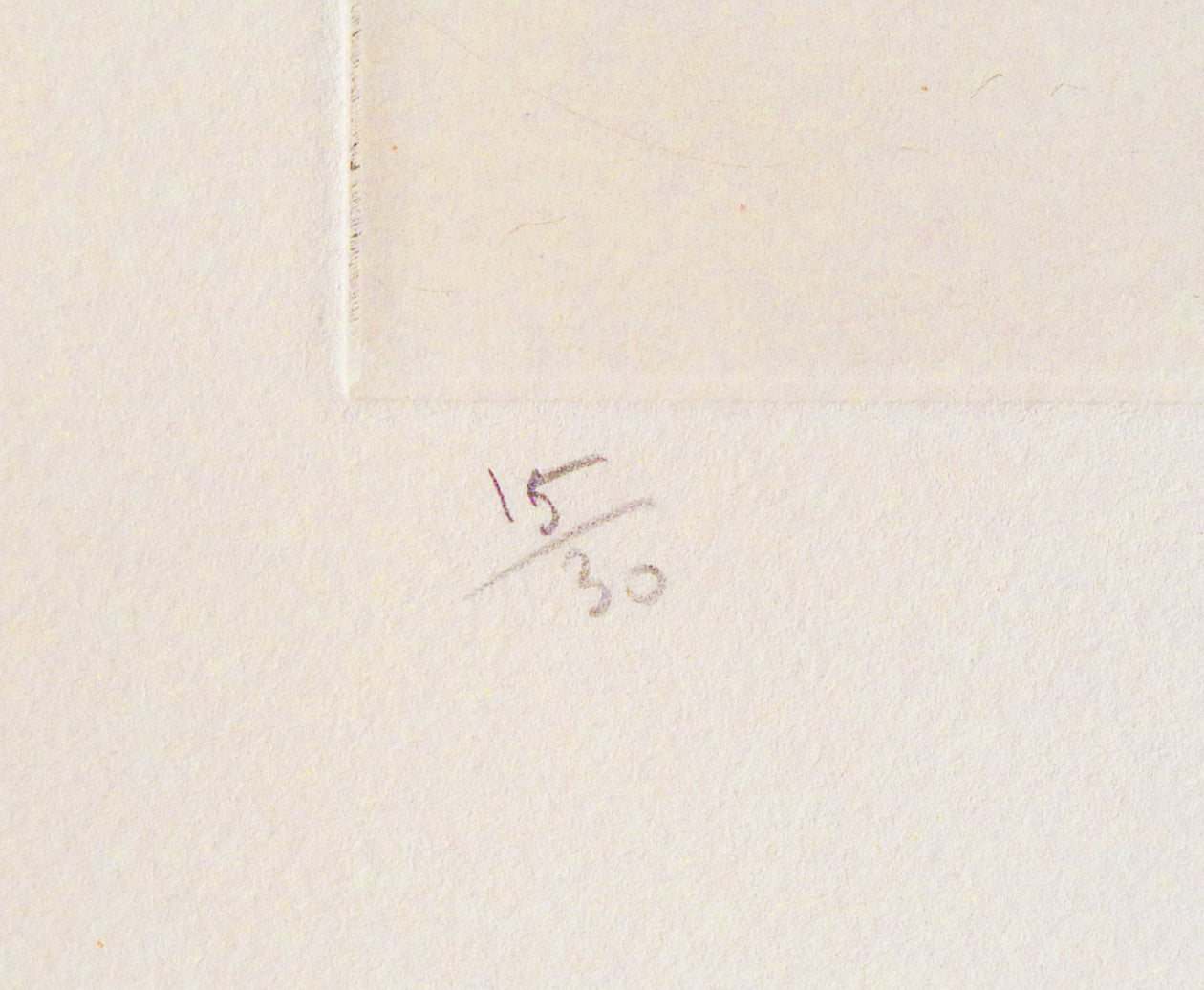 Close-up, edition number in pencil, of a Pierre Zucchelli drypoint print.