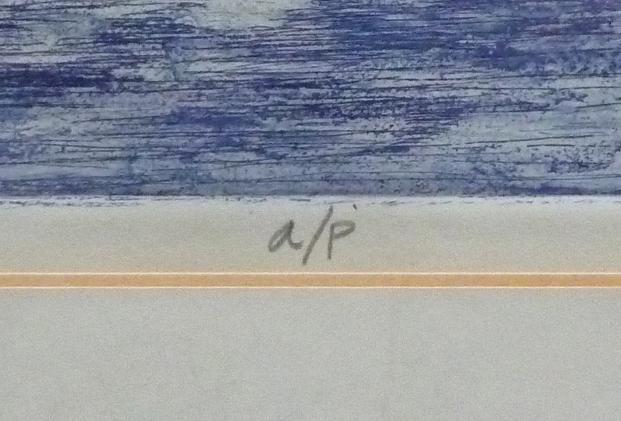 Close-up, edition number A P in pencil, on an original print, by Tom Bast.