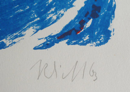 Close-up of an artist signature, illegible, in pencil by an unknown artist.