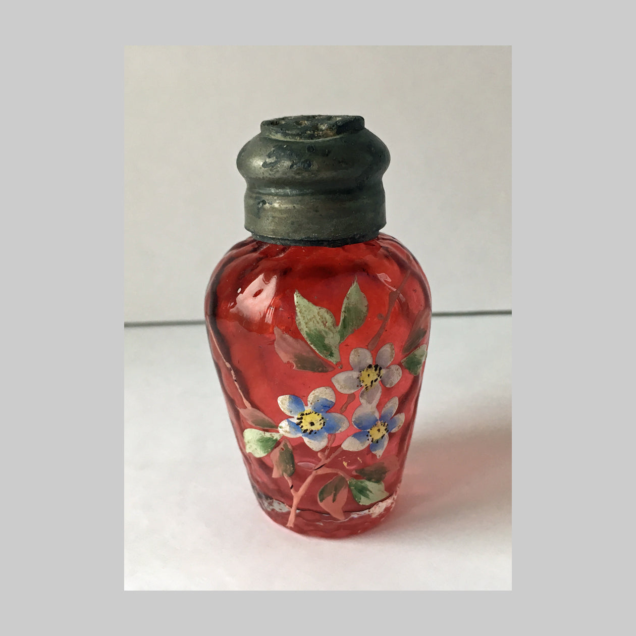 EAPG Hand Painted Victorian Cranberry Glass Salt