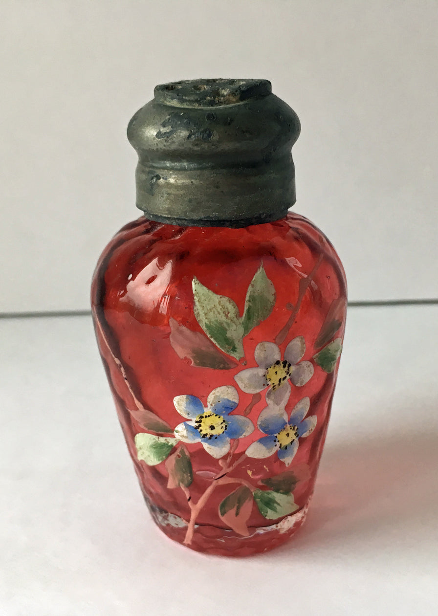 EAPG Hand Painted Victorian Cranberry Glass Salt Full Image