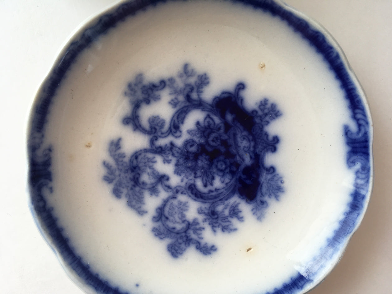 5 Flow Blue Cauldon Butter Pats 1800's close up image