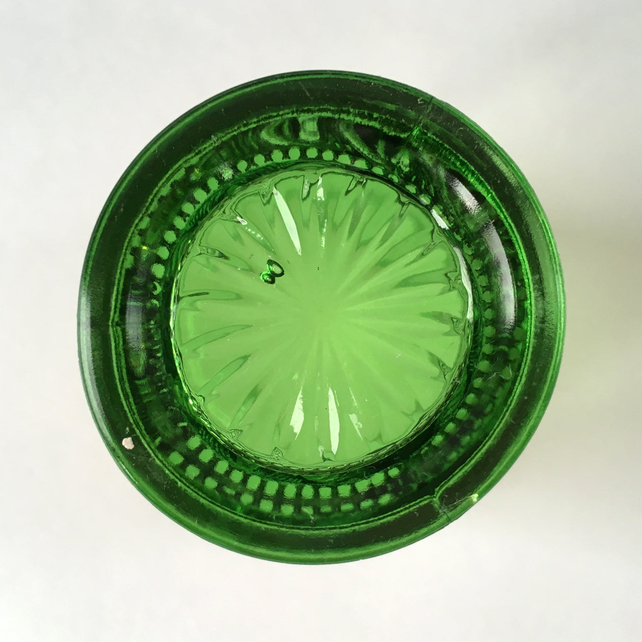EAPG Green Pattern Glass Toothpick Holder in Lacy Medallion Pattern botton view