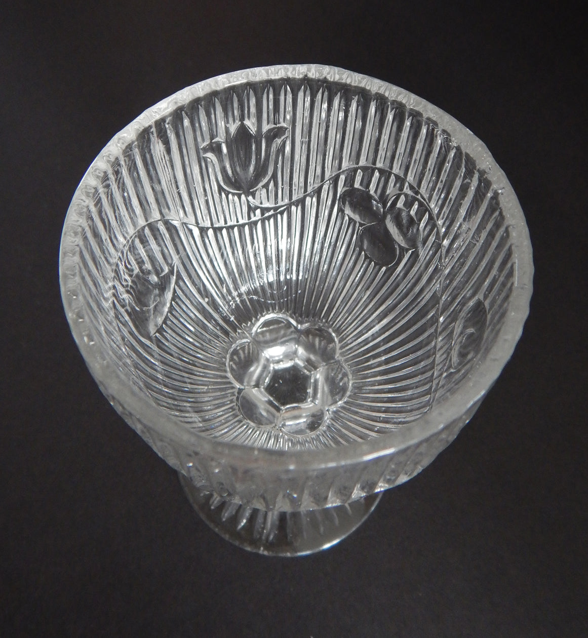 EAPG Bellflower pattern glass goblet inside view image