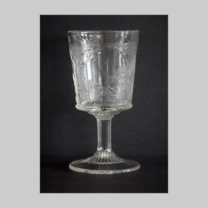 EAPG Canadian pattern clear pressed glass goblet.