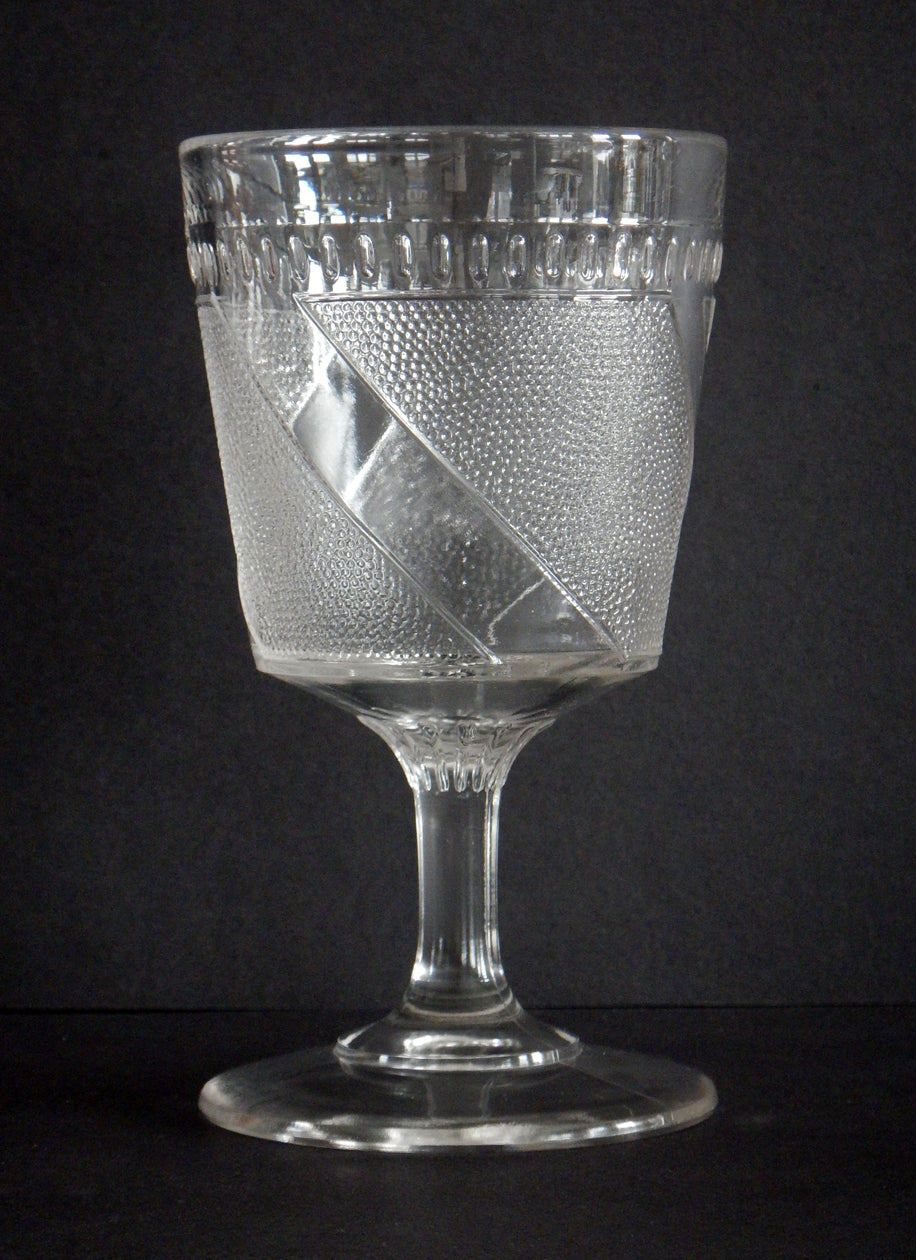 Clear Diagonal Band Pattern Pressed Glass Goblet full view image