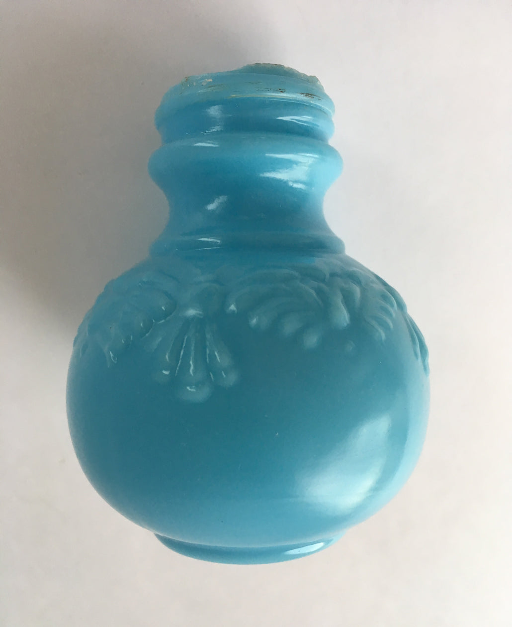EAPG Butterfly and Tassel pattern blue milk glass salt shaker side image