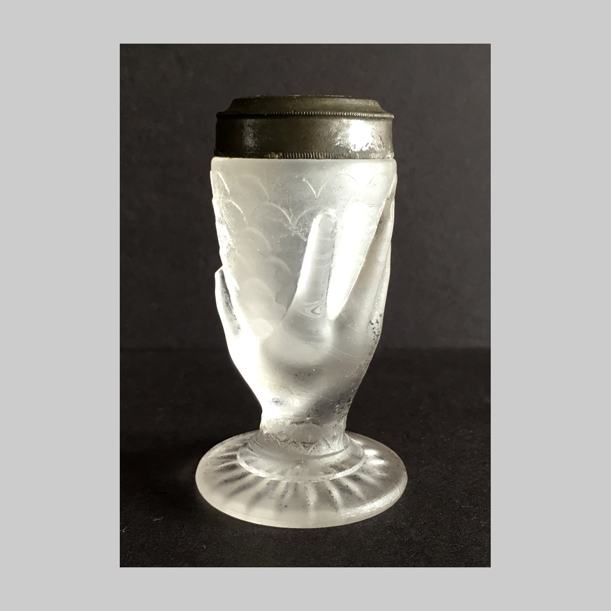 EAPG Hand and Fishscale pattern frosted glass salt shaker main image