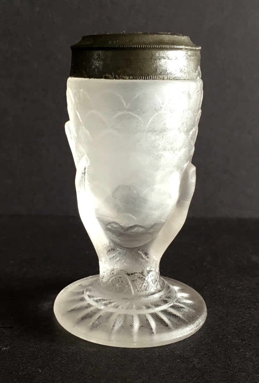 EAPG Hand and Fishscale pattern frosted glass salt shaker full view 2 image