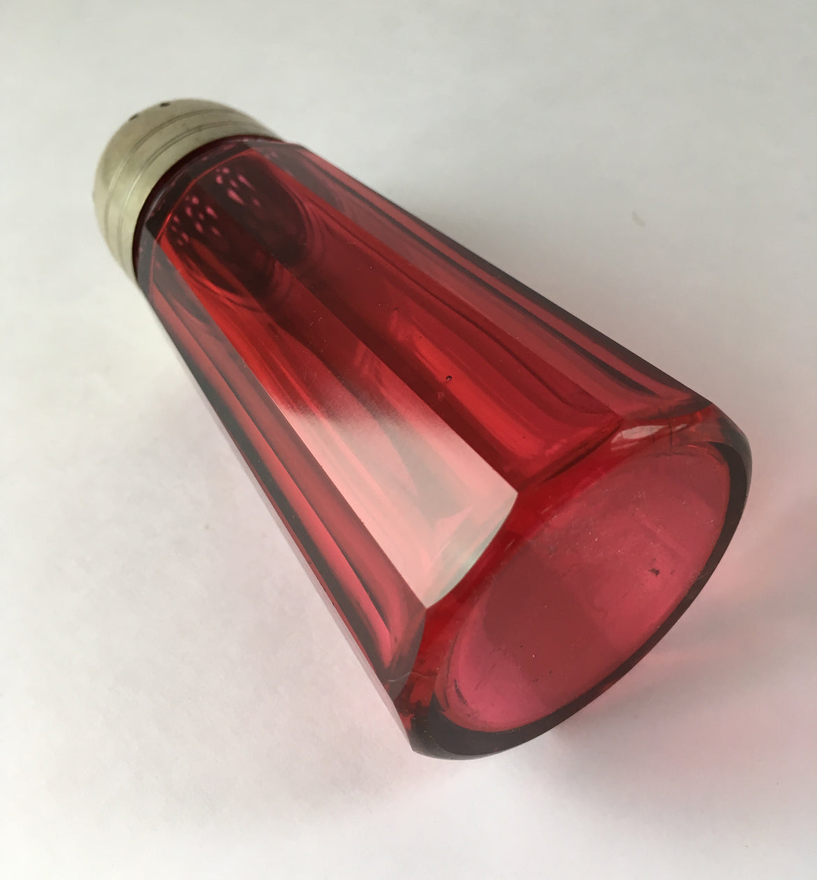 Antique Cranberry Glass Sugar Shaker - angle view image