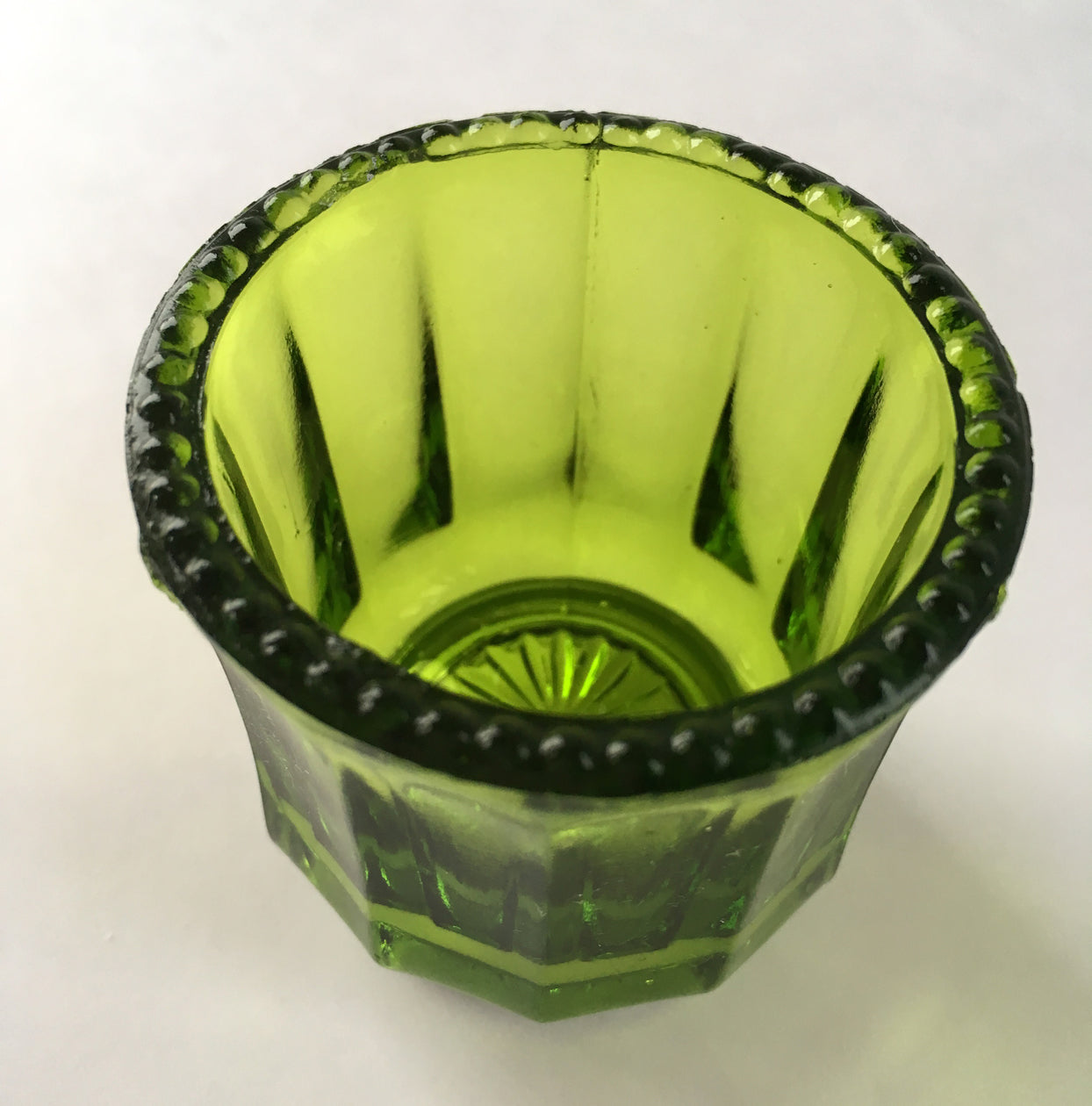 EAPG Colonial Cambridge Green Glass Toothpick Holder inside glass view