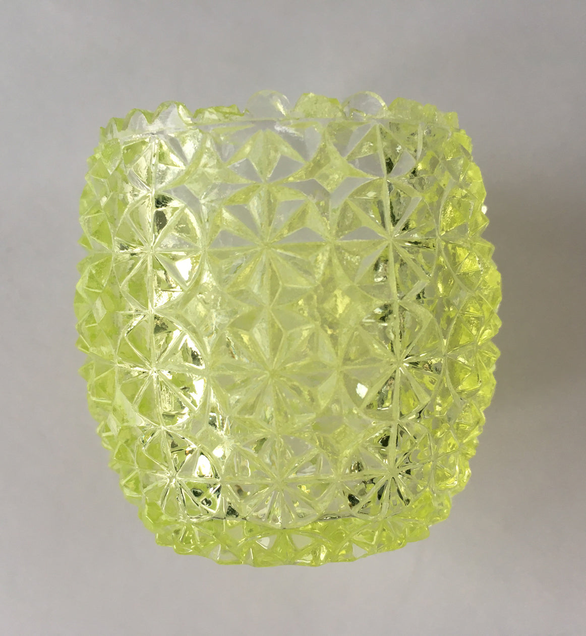 EAPG Daisy Rosette pattern canary glass toothpick holder side view image