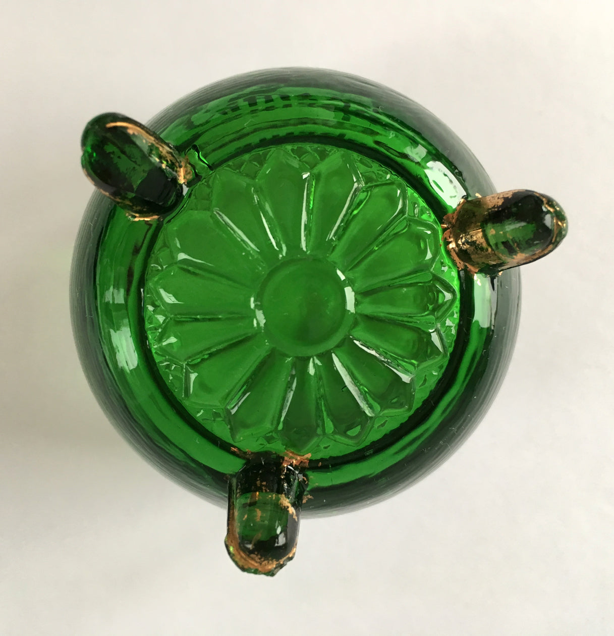 EAPG Witch's Kettle Green Glass Souvenir Toothpick Holder bottom view
