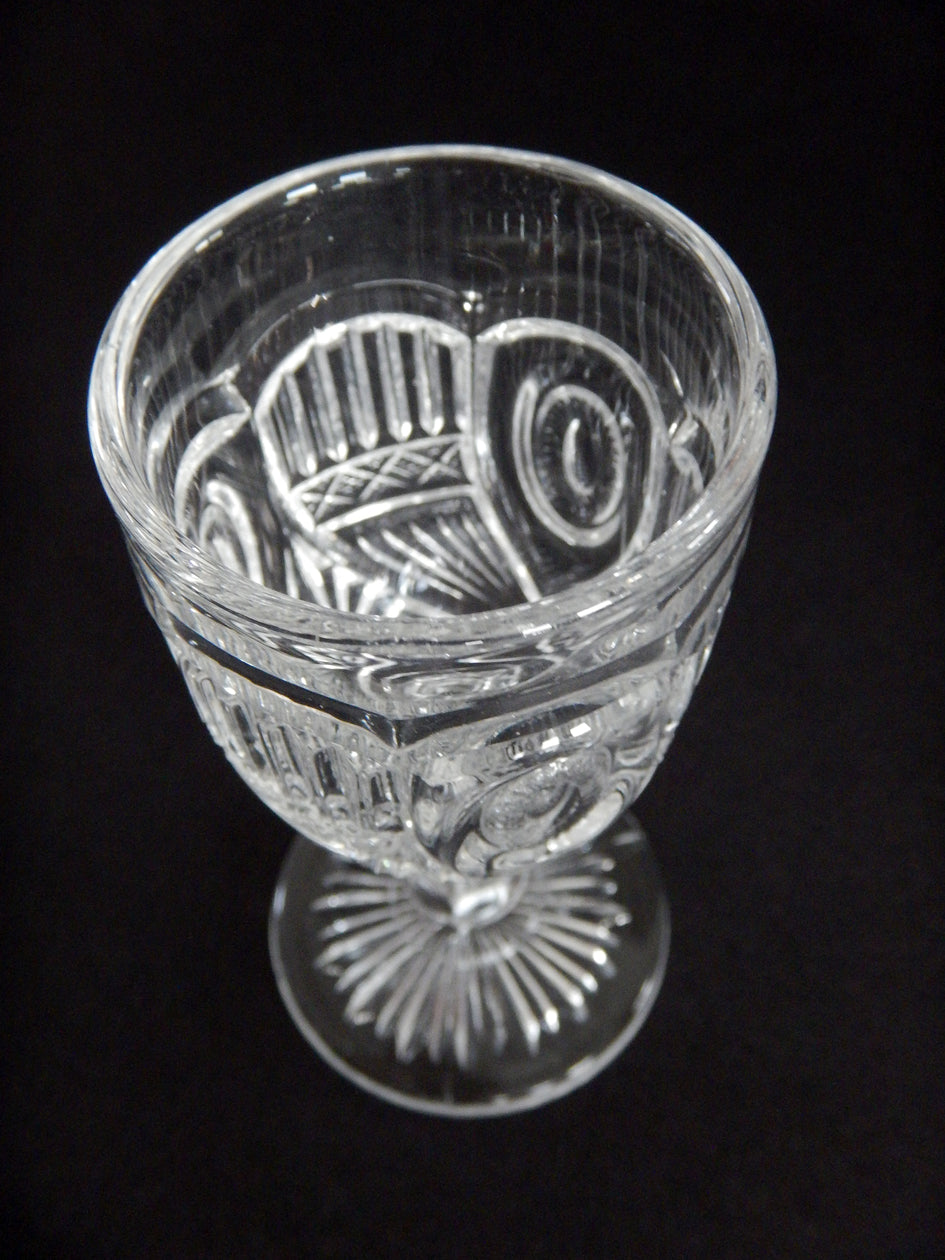 Liberty Pattern Pressed Glass Wine Circa 1890 angled inside image
