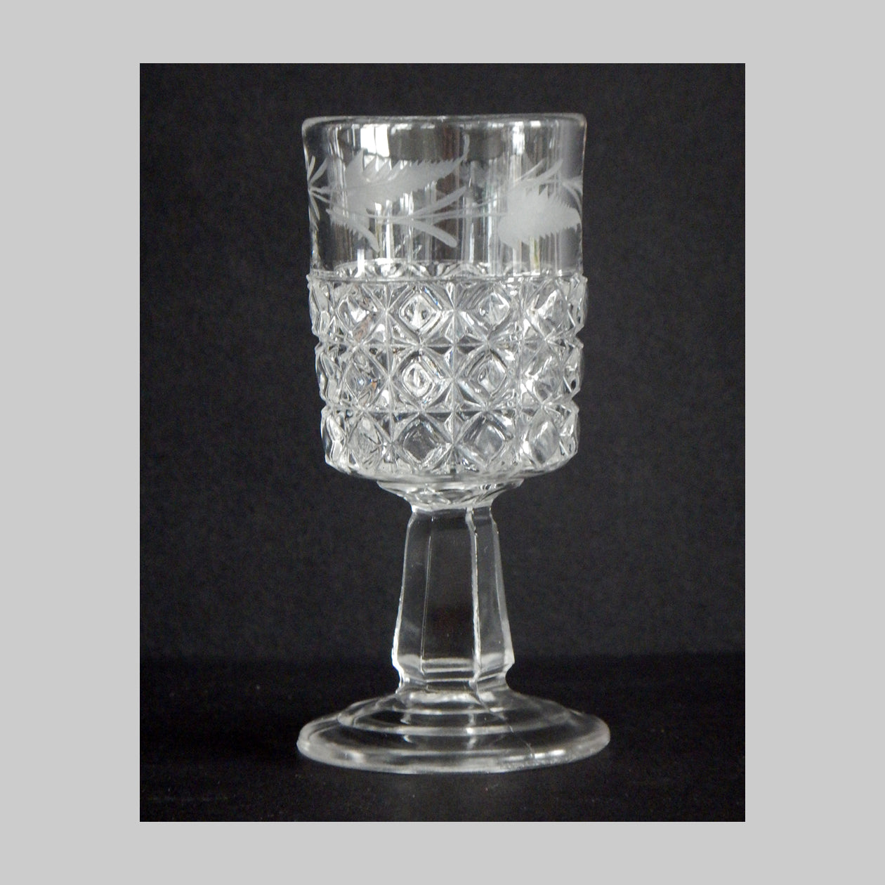 EAPG Mascotte pattern wine glass with etching main image