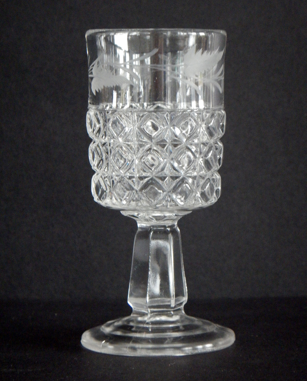 EAPG Mascotte pattern wine glass with etching main image #2