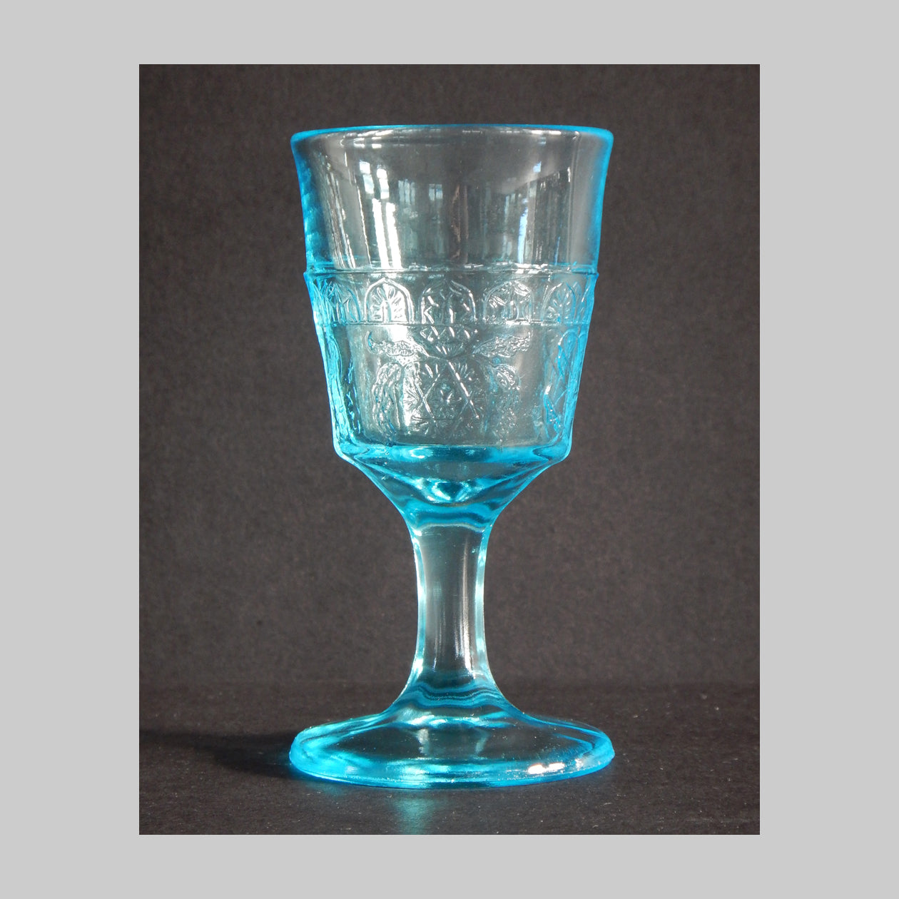 EAPG Blue Wine Glass Scroll with Flowers Pattern main image