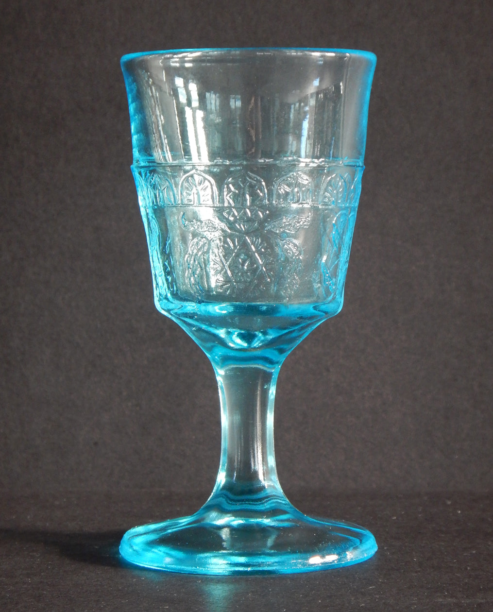 EAPG Blue Wine Glass Scroll with Flowers Pattern full image