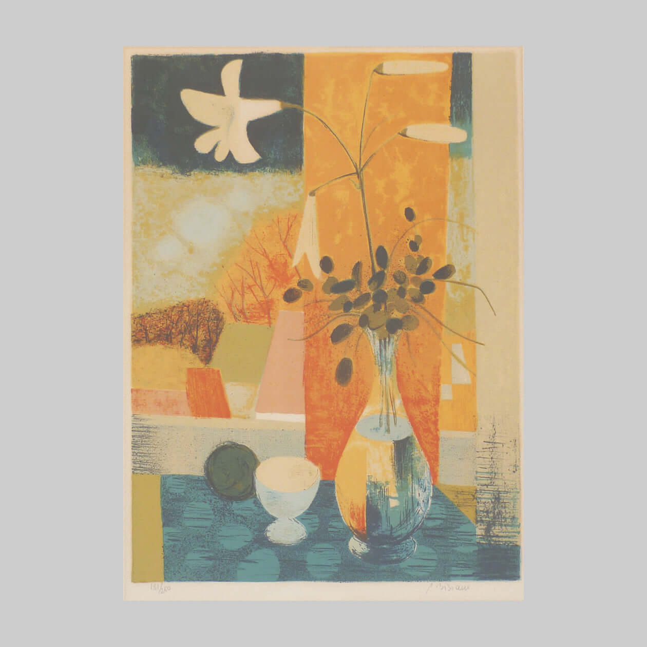 Pierre Bisiaux abstract vase of flowers colour lithograph main image