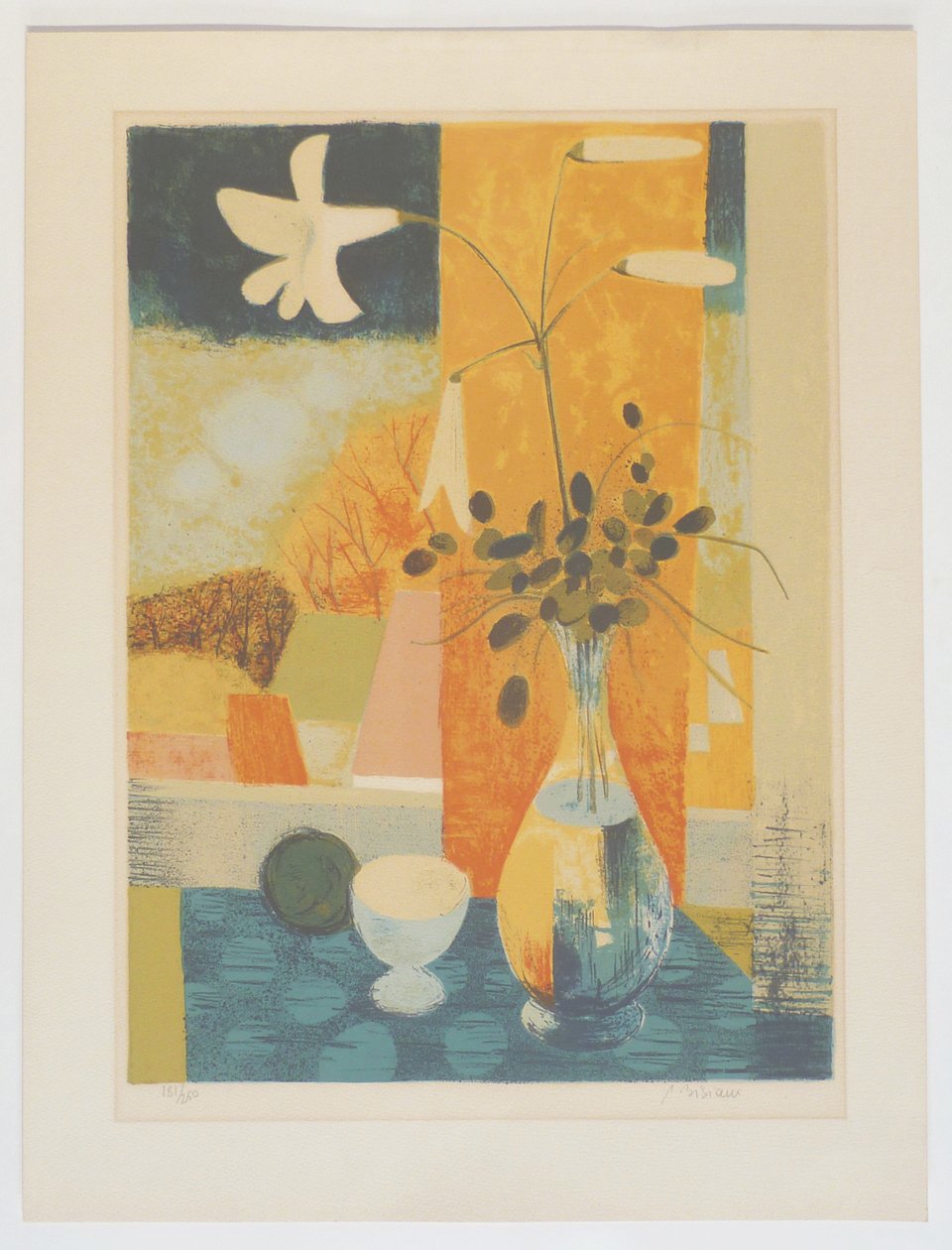 Pierre Bisiaux abstract vase of flowers colour lithograph full image