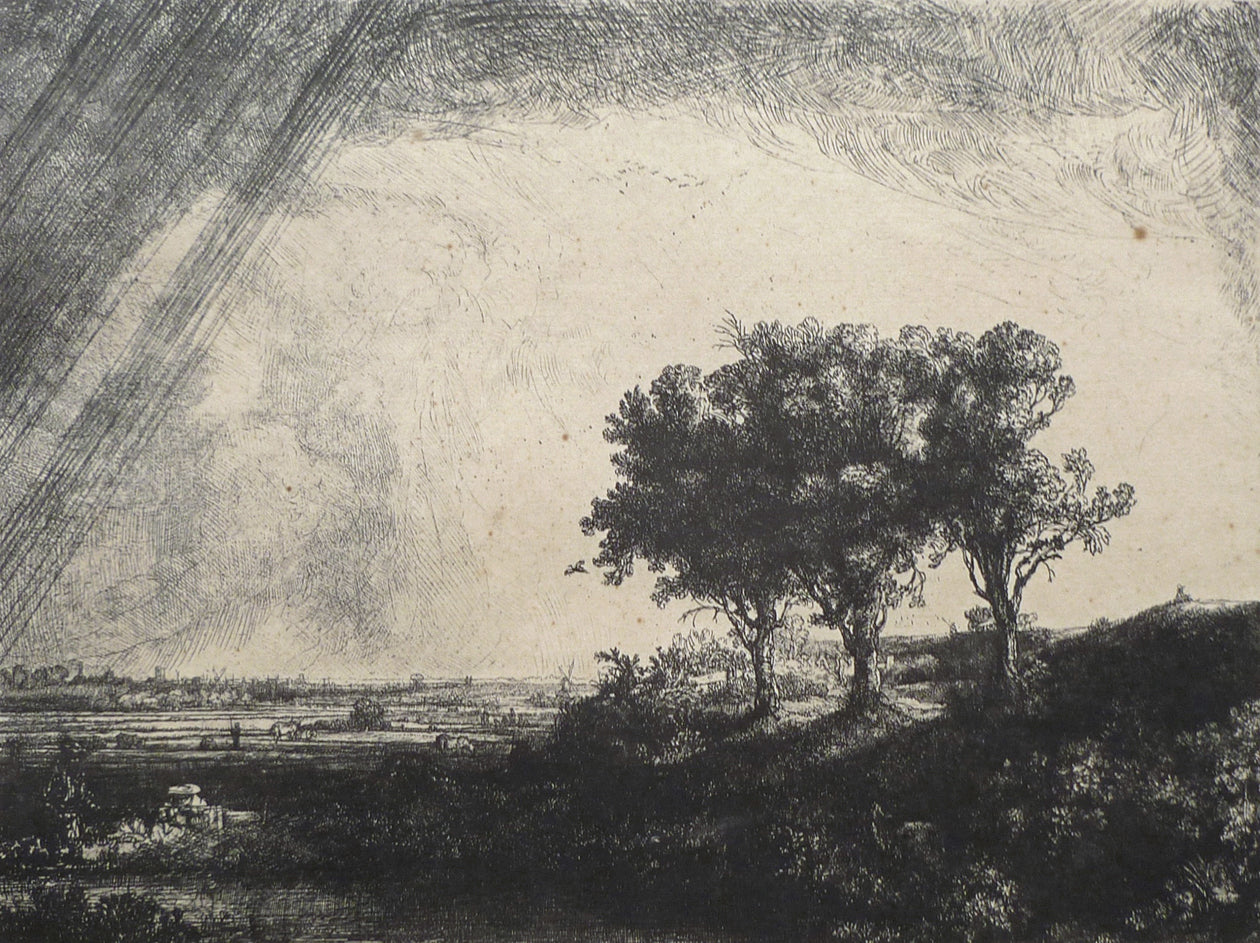 Original Rembrandt plate restrike The Three Trees close up view image 2