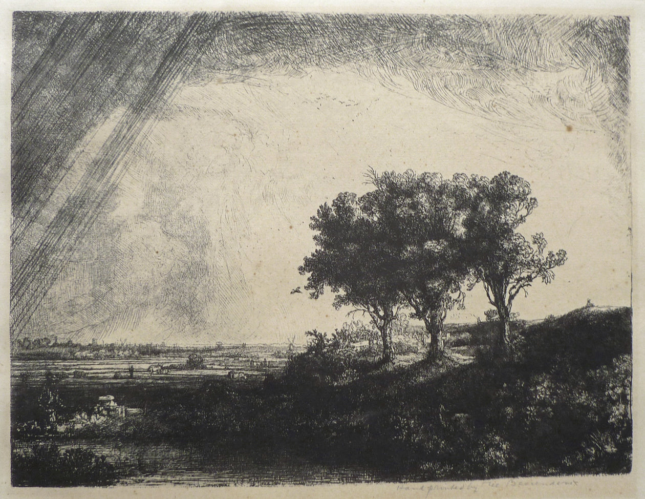 Original Rembrandt plate restrike The Three Trees mat view image