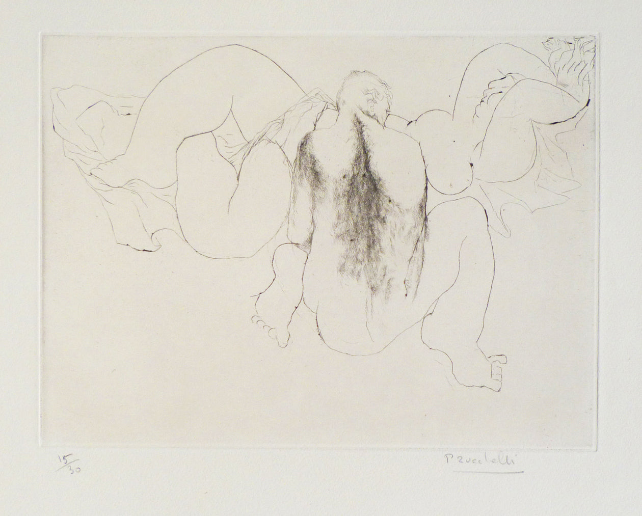 Pierre Zucchelli Etching of a nude couple matted image